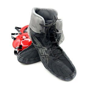 ASICS Snapdown II Shoes Men’s Black Gray Wrestling Mat shoes Size 10 + Head gear